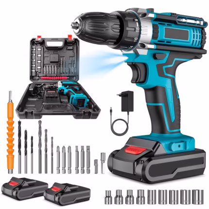 Berbequim Aparafusador Sem Fios 21V – 1600RPM | 2 Baterias de Lítio + 32 Níveis de Torque + 24 Acessórios